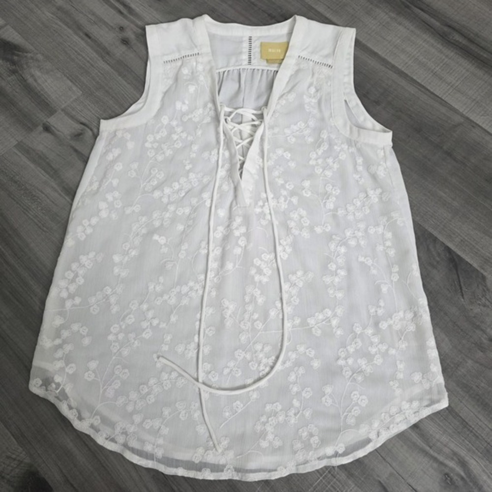 Maeve Anthropologie Sleeveless White Floral Lace Lined Top Blouse Womens Size‎ 4
